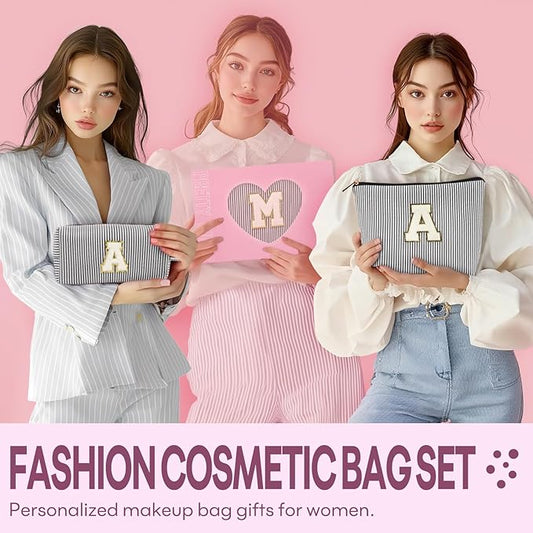 mibasies 2 PCS Initial Makeup Bags: Mothers Day Gifts for Women - Best Friend Birthday Gifts Graduation Gifts Wedding Bridesmaid Girlfriend Wife Daughter Sister Girl Gifts - Black M