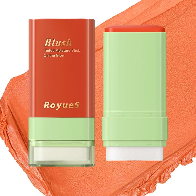 Mysense Cream Blush Stick with Built-in Brush, Multi-use Makeup Blush Stick for Cheeks Eyes Lips, Moisturizing Natural Matte Blush Makeup Waterproof Long-Lasting, 02 Orange