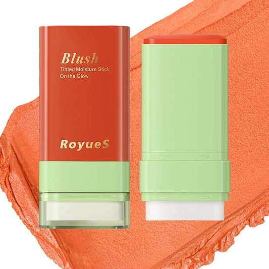 Mysense Cream Blush Stick with Built-in Brush, Multi-use Makeup Blush Stick for Cheeks Eyes Lips, Moisturizing Natural Matte Blush Makeup Waterproof Long-Lasting, 02 Orange