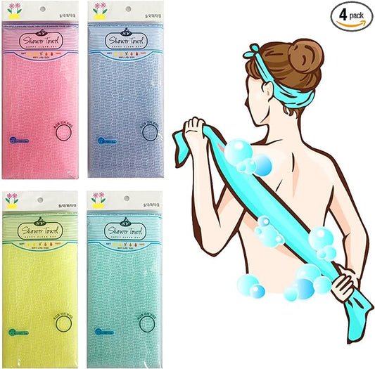 Premium Exfoliating Washcloth Towel(4 Color) Korean Loofah Bath Sponge Long Back Scrubber African Bath Sponge African Long Net for Shower/It Becomes Softer as You use.by NOPIGO