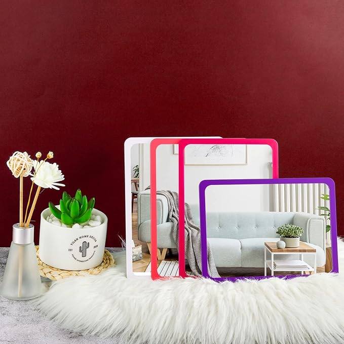 Yookeer 4 Pcs Adhesive Locker Mirrors for School Locker 5 x 7 Inch Acrylic Unbreakable Sticky Mirrors with Round Corners for Bathroom Household Refrigerator Workshop Toolbox Office Gym Cabinet