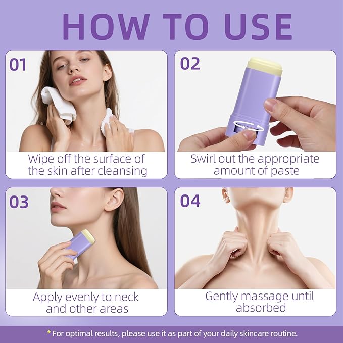 Neck Firming Stick - Instant Lifting & Tightening Cream for Double Chin Reduction, Anti-Aging Neck Care Treatment with Hyaluronic Acid & Collagen Boost, Cruelty-Free Wrinkle Smoothing Stick