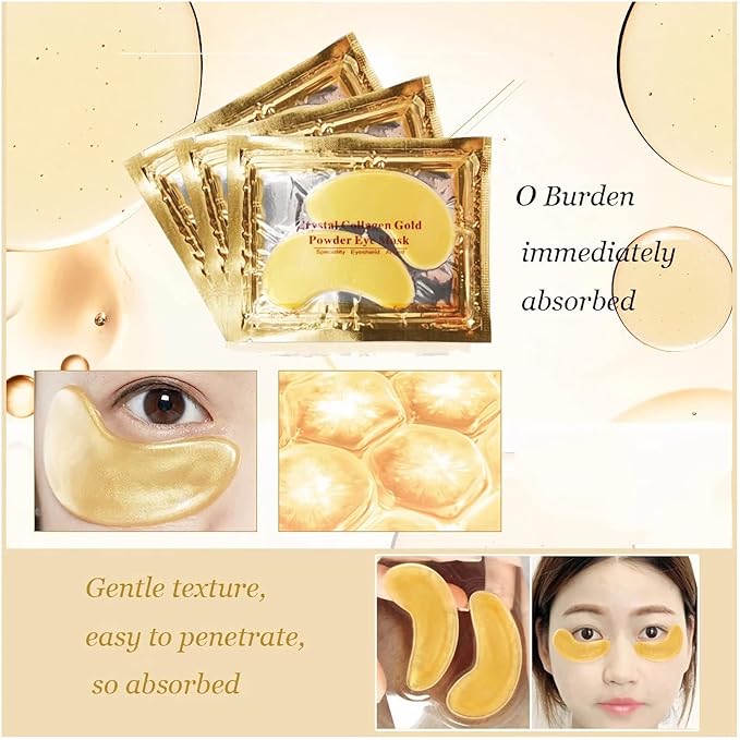 24K Gold Under Eye Patches, 100 Pairs Gold Collagen Under Eye Mask Skincare for Puffiness Eyes Dark Circles Treatments, Rreduce Wrinkles Fine Lines Firm Skin, Spa Salon Estheticians Supplies