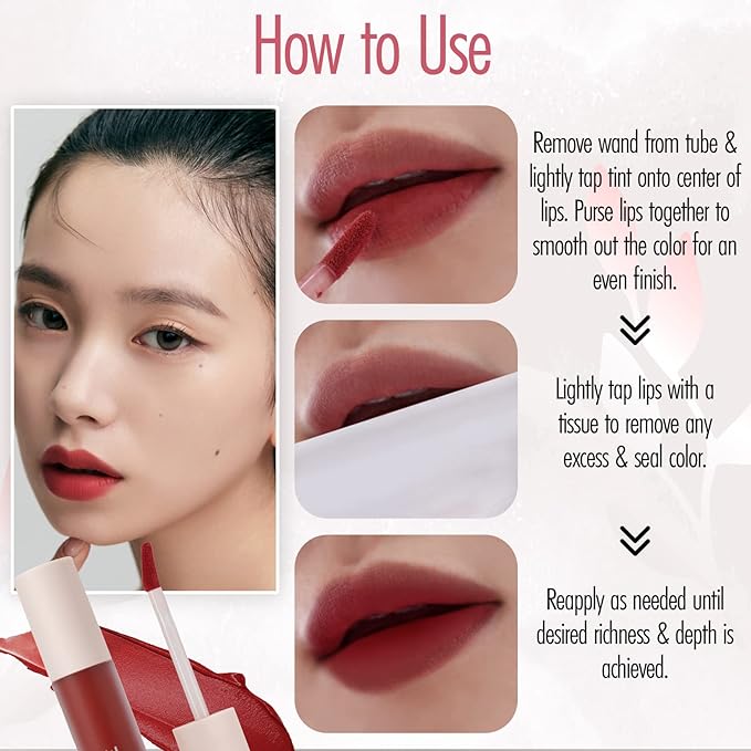 ALLIONE Korean Lip Tint Balm, Velvet Matte Tint Stain, Moisturizing Hydrating Cream for Soft Lips, Smudge-proof Color