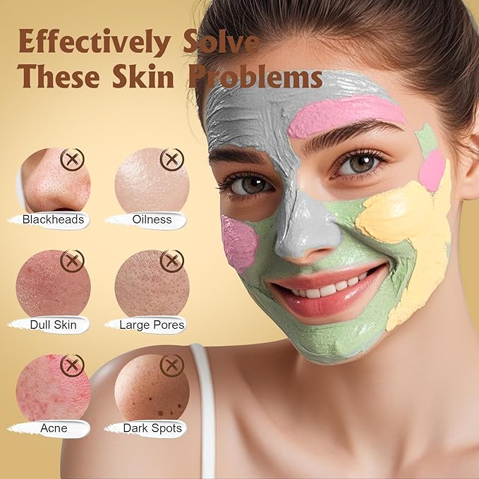 4 Pack Clay Mask, Vitamin C Turmeric Dead Sea Mud Facial Mask, Rose, Green Tea Clay Masque Set - Weekly Self Care Spa Gift for Women and Men, Skincare for Deep Cleansing Pore Minimizing Face Treatment