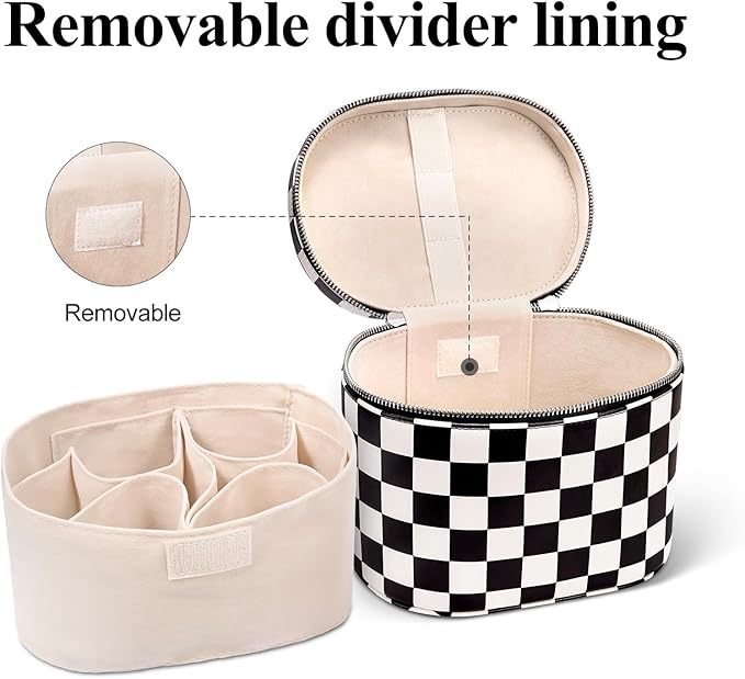 Makeup Bag, Travel Make up Case with Compartments and Handle, Portable Cosmetic Organizer Bags,Toiletry Bag for Women