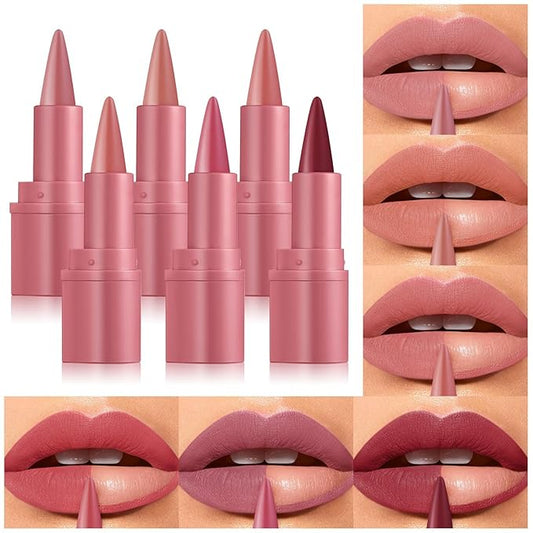 BestLand 6Pcs 2 in 1 Lip Liner and Lipstick Lip Combo Set - 24 Hours Long-Lasting, Nude & Matte Velvet Ombre Effect Gradient Lip Liner, Smudge-Proof, Waterproof, Easy to Apply Gradient Lips Makeup