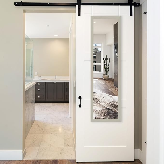 Americanflat 12x48 Over The Door Mirror - Hanging Full Length Mirrors with Engineered Wood - Modern Mirror for Bathroom, Bedroom, Living Room - Mirrors for Wall Display and Home Decor - Light Wood