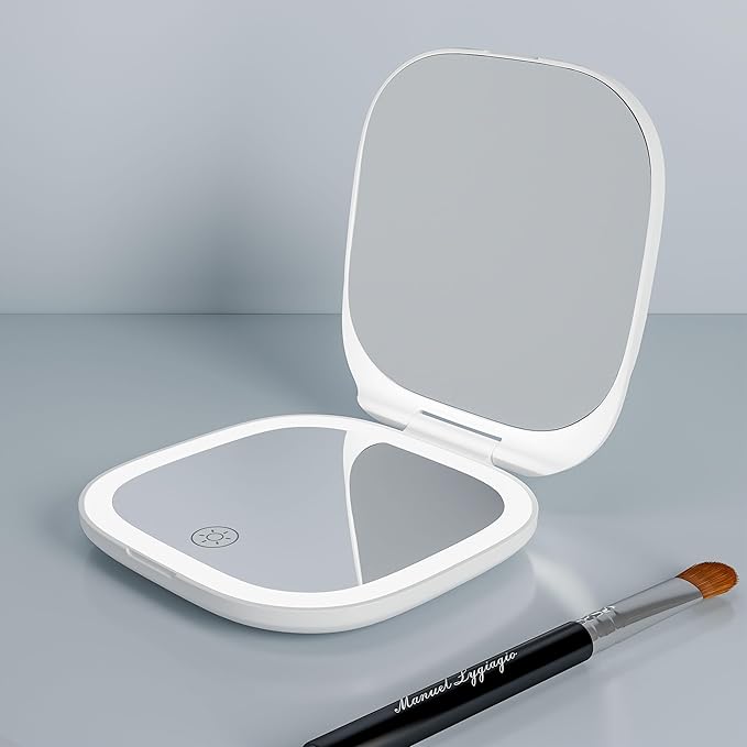 Adjustable Brightness Compact Mirror, Lighted Travel Mirror with 1X/10X Magnifying,Double Sided,Mini Dimmable Portable for Handbag and Pocket, USB C Charging,for Girls Women(with USB Cable)