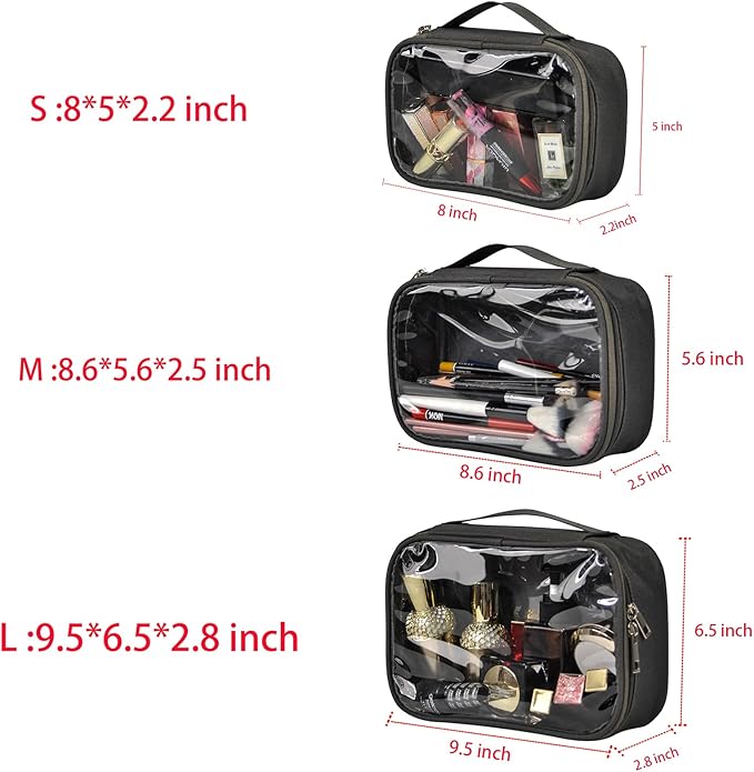 3pcs Pack TSA Approved Travel Pro Beauty Makeup Kits Cosmetic Organizers Case Clear Utility Pouch Combo Set Bag with Zipper & Handle (Grey)