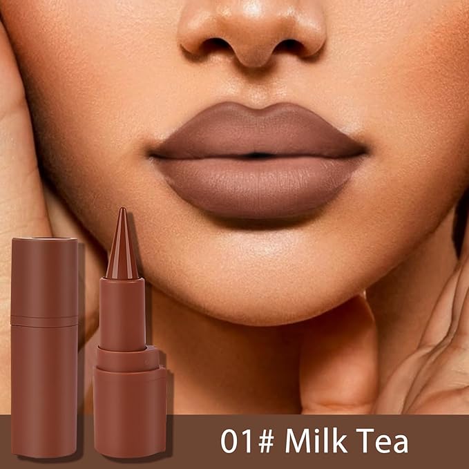 2 in 1 Lip Liner Pencil and Lipstick Lip Combo Set, Matte Nude Black Dark Brown Red Lip Liner, Smooth Creamy Lip Pencil, High Pigmented Non-Smudging Waterproof Long Lasting Lip Makeup 01#