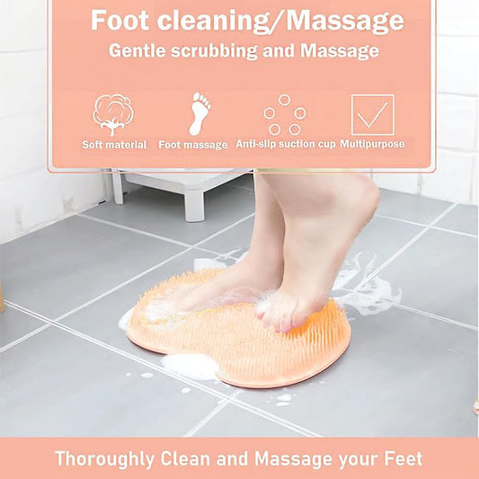 Shower Foot and Back Scrubber Mat,Wall Mounted Shower Foot Scrubber with Suction Cups,Exfoliating Silicone Massage Foot Cleaner for Shower(Yellow)