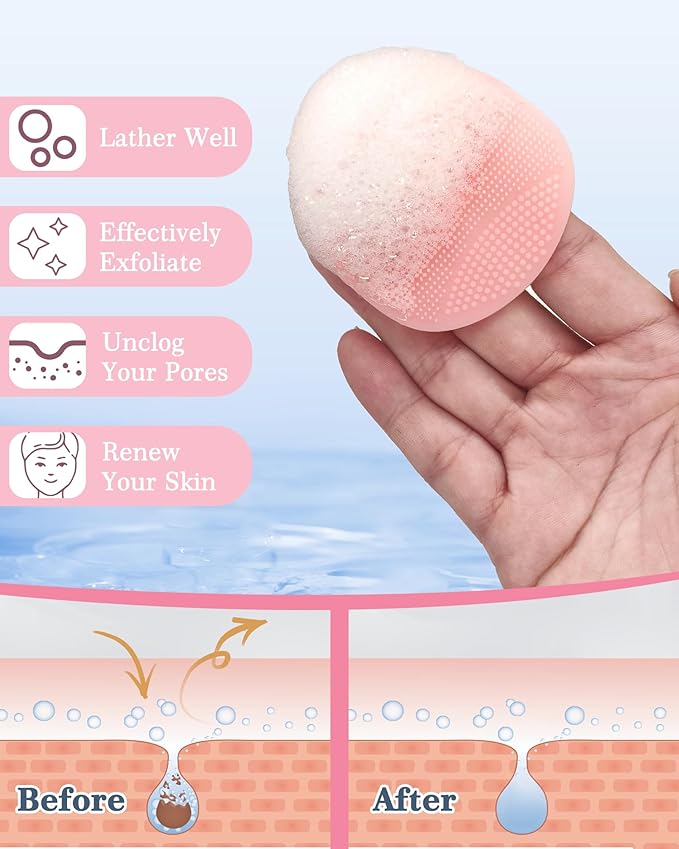 Manmihealth 15.7" Cute Back Scrubber & Soft Silicone Shower Brush Face Scrubber Set (3 PCS), Paw-Shaped Silicone Back Brush & Body Facial Scrubber with Super-Soft Bristles Combination(PinkSet)