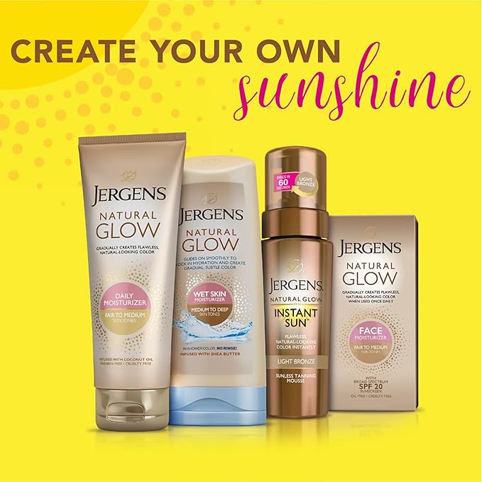Jergens Natural Gradual Glow Bundle Pack: Daily Moisturizer +Firming 7.5fl oz and SPF20 Face Moisturizer 2fl oz, Medium to Tan