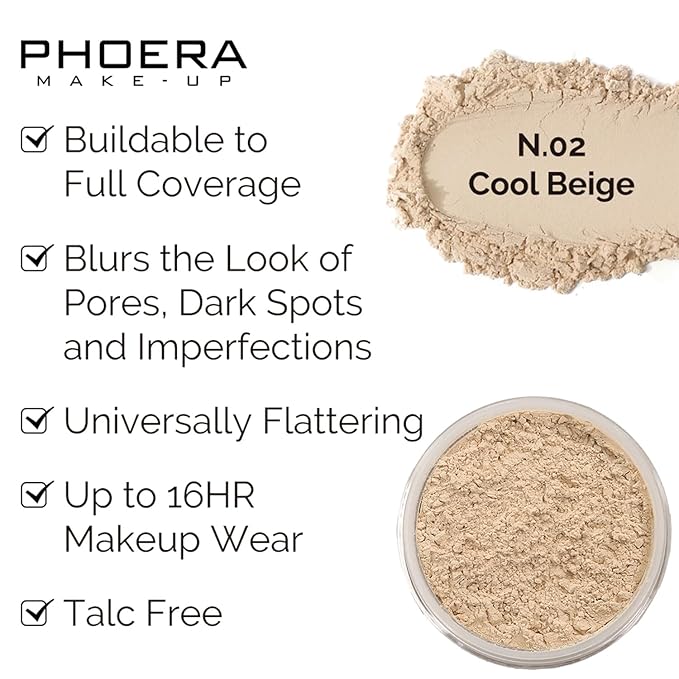 PHOERA Foundation, PHOERA Contour Palette,Shades with Highlighter & Bronzer & Blush,Up to 24 Hour Fresh Wear,PHOERA Concealer Primer Powder (102+ #002 Contour/Nude+#002)