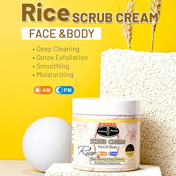 AICHUN BEAUTY Rice Scrub Face Body Cream Deep Cleaning Detox Exfoliation Smoothing Moisturizing Skin 200ml / 3.76fl.oz