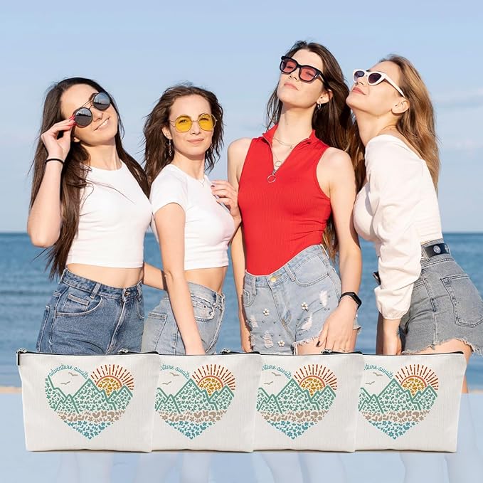 4pcs Camping Gifts for Women Makeup Bag, Travel Essential Cosmetic Bag Camping Essentials Birthday Gifts for Women Female Girls Sister BFF, Outdooor Enthusiasts Toiletry Bags