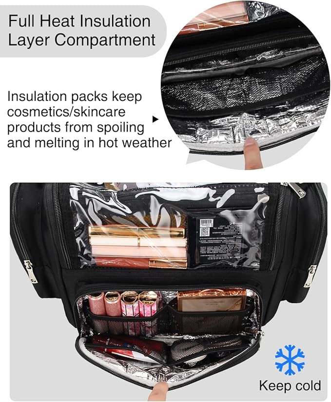 Makeup Brush Bag, Makeup Artist Must Haves, Professional Travel Makeup Brush Case, Extra Large Stand Up Make Up Brush Holder Makeup Organizer, Full Open With Compartments and Shoulder Strap