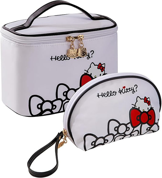 AmBealla Travel Makeup Bag Large Cosmetic Bags with Brush Holder,White Waterproof 2PCS Portable Cosmetic Case for Women, Toiletry Storage Bag for Skincare & Beauty Tools for Girls