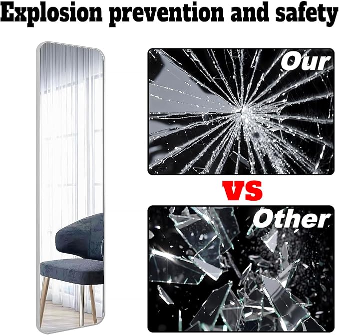 47x14 Mirror Full Body Length Door Hanging Rope Hang Wall Mounted Metal Frame Rectangle Mirrors for Bedroom Bathroom Dressing Living Room 47 inch Silver