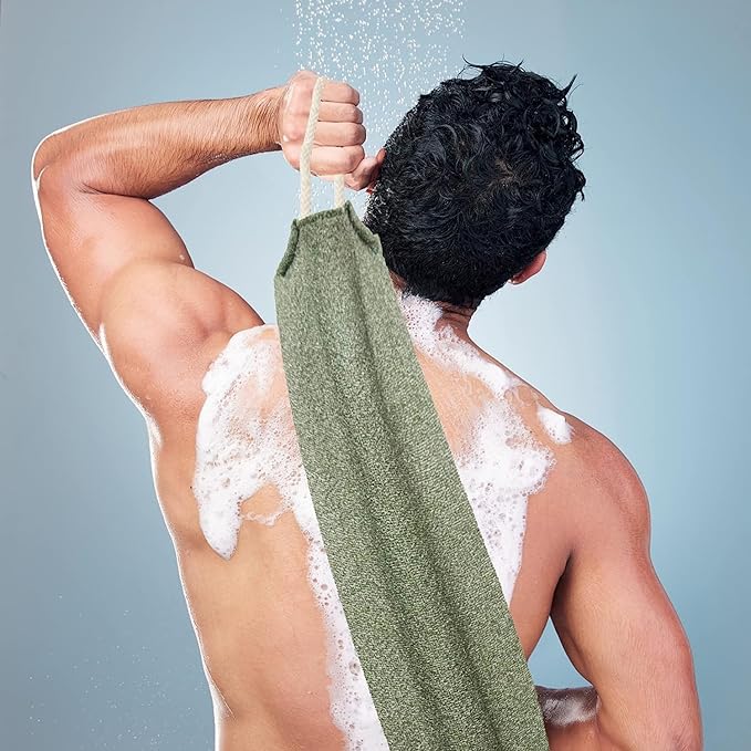 Scrubber Back for Shower Extended Length Scrubber Towel Exfoliating Washcloth Body Scrub Sponge Shower Loofah with Handle for Women Men Deep Clean Body Skin Massages (Gray&green2)