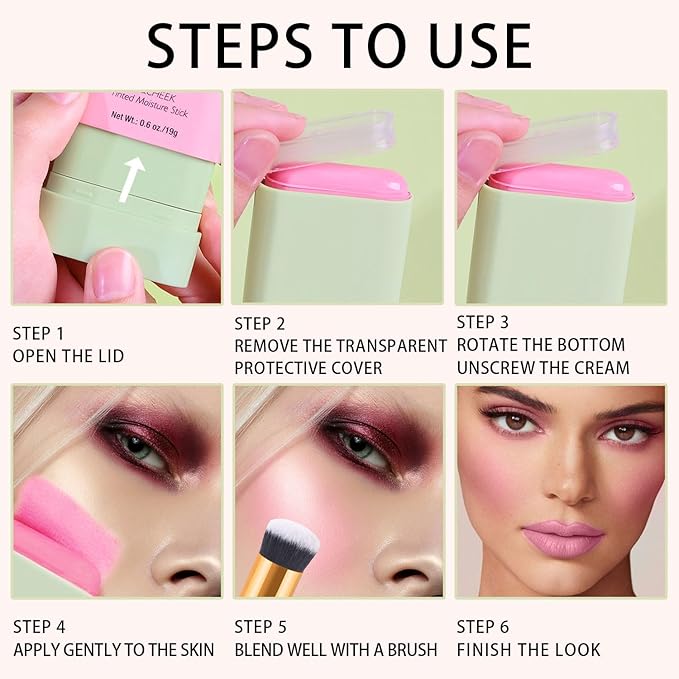 Cream Blush Stick, Contour Beauty Wand, Tinted Moisturizer Stick, Multi-Use Milk Blush Stick for 2-in-1 Cheek and Lip Tint & Eyeshadow(06#)