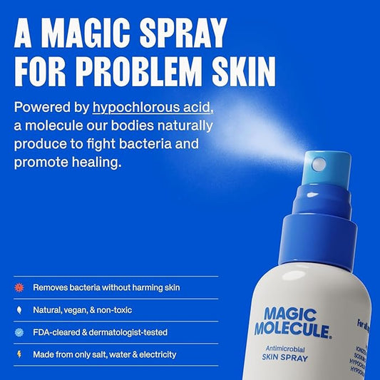 Magic Molecule Skin Cleanser for All Types, Hypochlorous Acid Spray Helps Heal Acne Prone, Eczema and Itchy Rashes and 50 Other Skin Ailments, 3.4 oz Spray (Pack of 2)