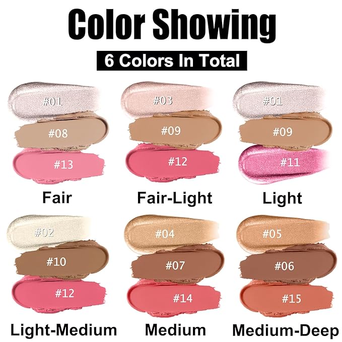 Hilareco PHOERA Foundation,3 PCS Contour Stick Makeup Kit,Shades with Highlighter Stick,Blush Stick and Bronzer Contour (105+ Medium Contour/Sand+#04,#07,#14)