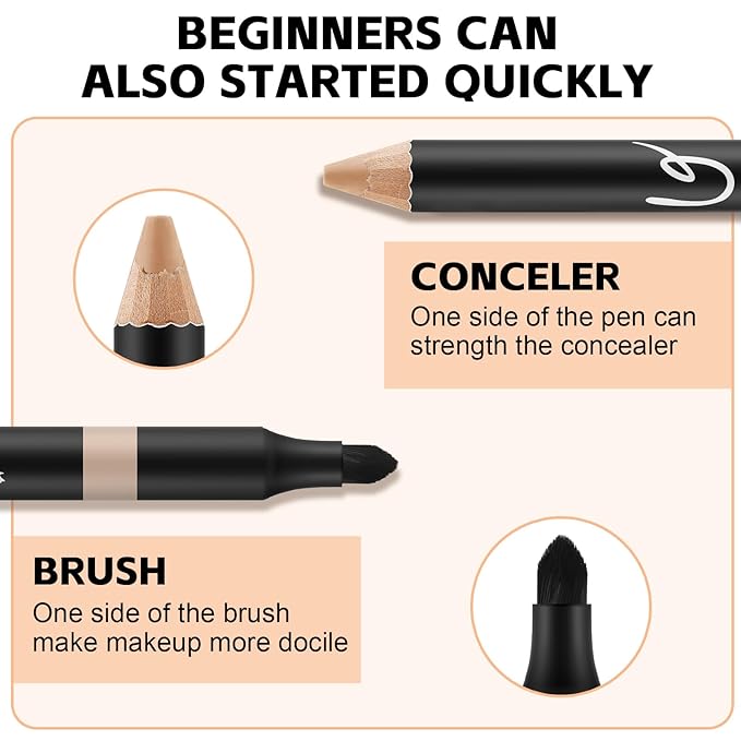 4pcs Concealer Pencil with Sponge,Full Coverage,Waterproof Under Eye Concealer Stick for Dark Circles,Blemishes,Aging Spots,Acne,Freckles