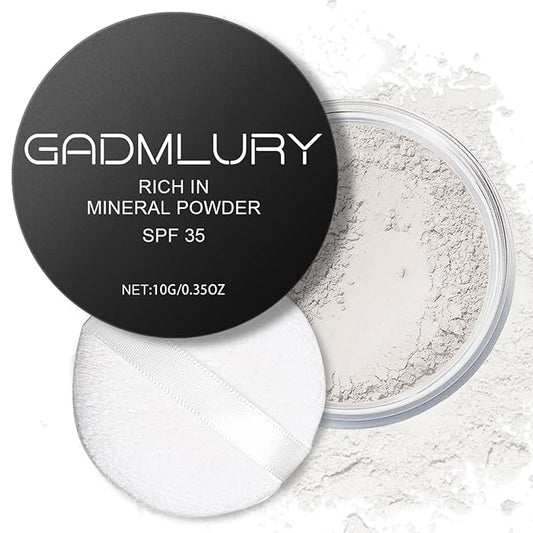 Mineral Setting Powder, SPF 35, Sunscreen White Face Loose Blurring FinishingPowder, Sheer Coverage, Weightless and Oil Control, Extend Base Makeup (#03 White Setting Makeup)