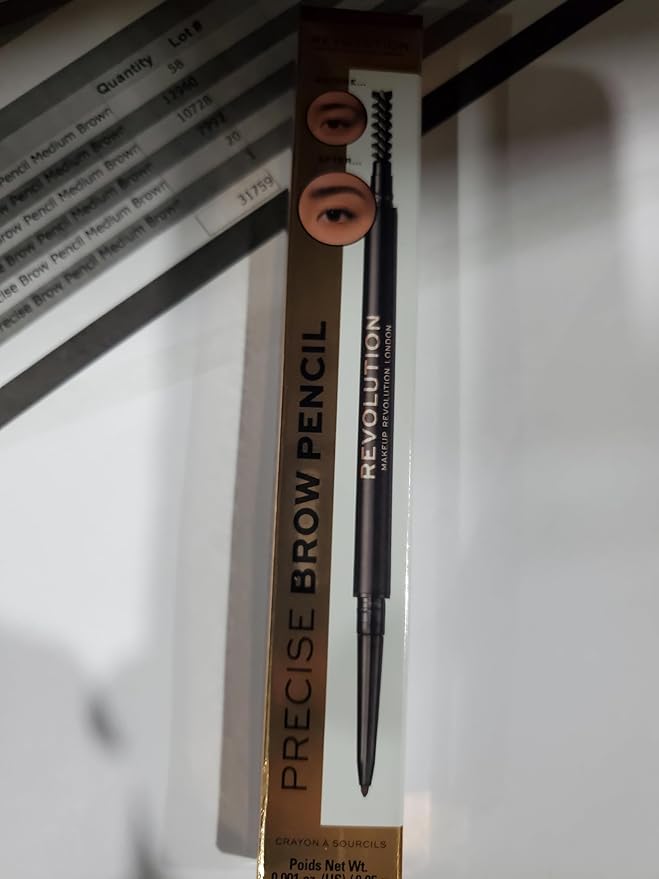 Revolution, Precise Brow Pencil, Double Ended, Ultra-Fine Pencil Tool, Includes Spoolie Brush, Medium Brown
