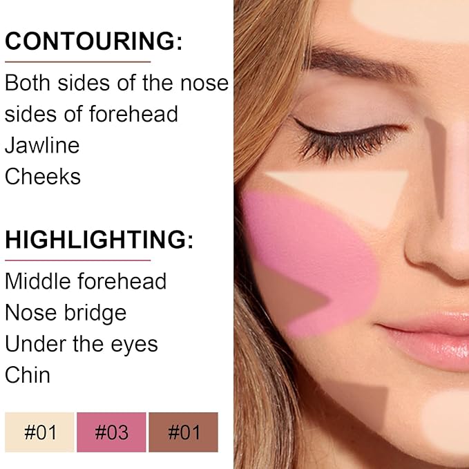 6 Colors Cream Contour Stick Makeup Kit,Shades with Highlighter,Blush,Bronzer Contour Stick for Sculpt the Cheeks,Long Lasting,Waterproof,Matte & Dewy Finish for Woman (SET A)