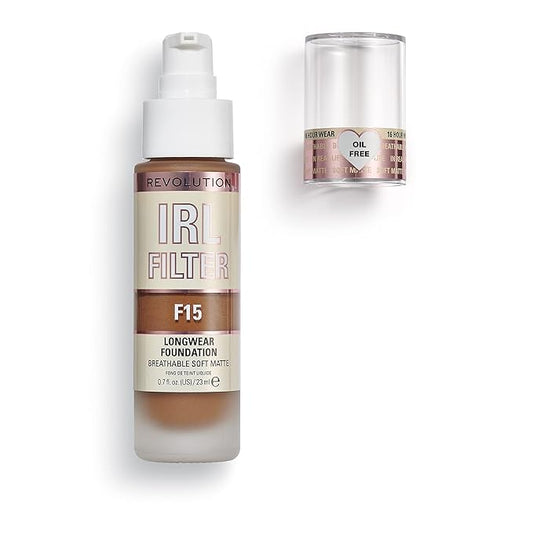 Revolution, IRL Filter Longwear Foundation, Soft & Breathable Formula, Medium to Full Coverage, Matte Finish, F15, 0.7 fl oz