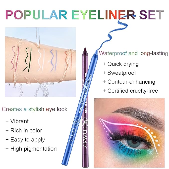 7 Colorful Eyeliner Pen Set, Eye Shadow Pencil, Pearl Eyeliner Kit Metallic Glitter Eye liner Pencil for Women Eye&Lip Liner Professional Eye Makeup Set Colorful Eye Color (7PCS D)