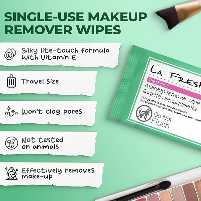 LA Fresh Makeup Remover Wipes with Vitamin E - Make up Remover Wipes for Face, Eyes, Lips - Face Wipes Travel Essentials - Case of 200ct Makeup Wipes