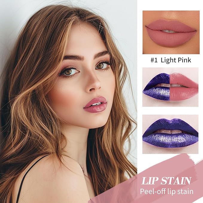 3Pcs Peel Off Lip Stain Lip Tint Set, Langlebiger Peel Off Matter Lipgloss,Matte Liquid Lippenstift Nude Lip Gloss Wasserdichter Lip Tint Fleck Antihaft Cup Peel Off Lippenstift für Frauen