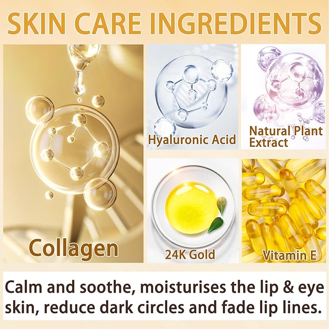 30 Pairs Lip Masks & Eye Mask, 24K Under Eye Masks and Collagen Crystal Gel Lip Mask, Under Eye Patches for Puffy Eyes, Dark Circles, Eye Bags, Wrinkles, Revitalises & Refreshes Your Skin