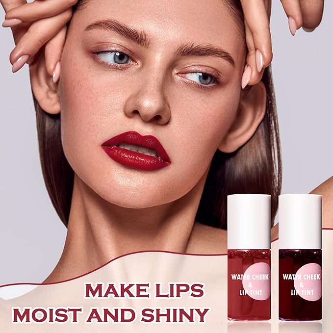 2PCS Lip Tint Stain Set, Velvet Lip Gloss Moisturizing Lip Stain Long Lasting Waterproof Liquid Lipstick Set Multipurpose Water Lip Stain Tint for Lip and Cheek Tint（05 & 06）