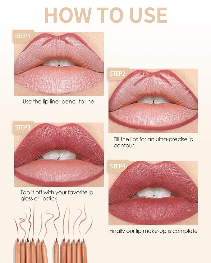 Matte Lip Liner Pencil Set, 12 Colors Creamy Lipliner Crayon, Long Lasting Waterproof Lip Tint Stain, Smooth, High Pigmented, Smudge-Proof Non-Stick Cup Lipstick Makeup Pen, Lip Liners Kit for Women-P