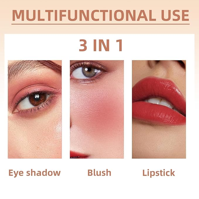 Cream Blush Stick for Cheeks, Eyes & Lips, Multi-Use Tinted Moisturizer, Natural Glow Blendable Blusher with Brush - Hot Red