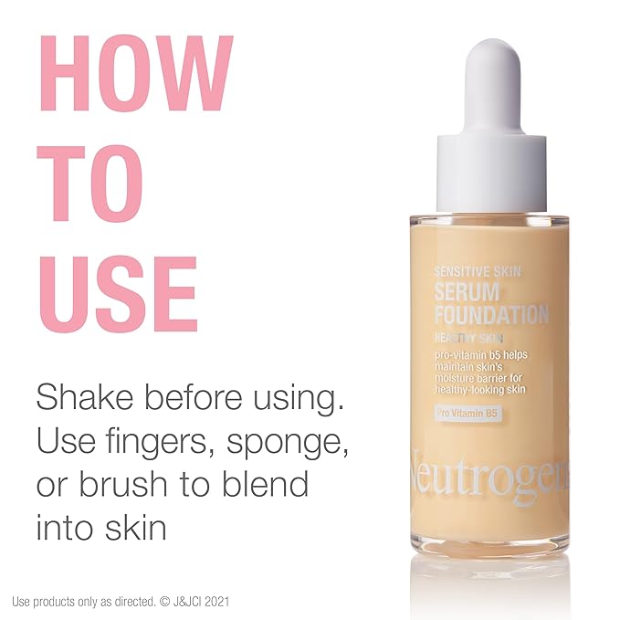 Neutrogena Healthy Skin Sensitive Skin Serum Foundation with Pro-Vitamin B5, Color Correcting & Pore Minimizing Liquid Foundation & Face Serum, Buildable Coverage, Light 01, 1 oz