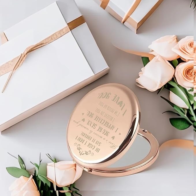 Anniversary Wedding Birthday Gifts for Her, Romantic Valentines Day Gifts for Wife, Girlfriend, Couples Gifts Ideas for Girlfriend Compact Mirror
