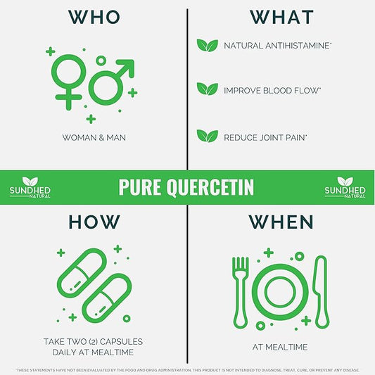 Pure Quercetin with Bromelain and Bioperine - Antioxidant Support, Extra Strong Formula with 1000mg, 1-Month Supply