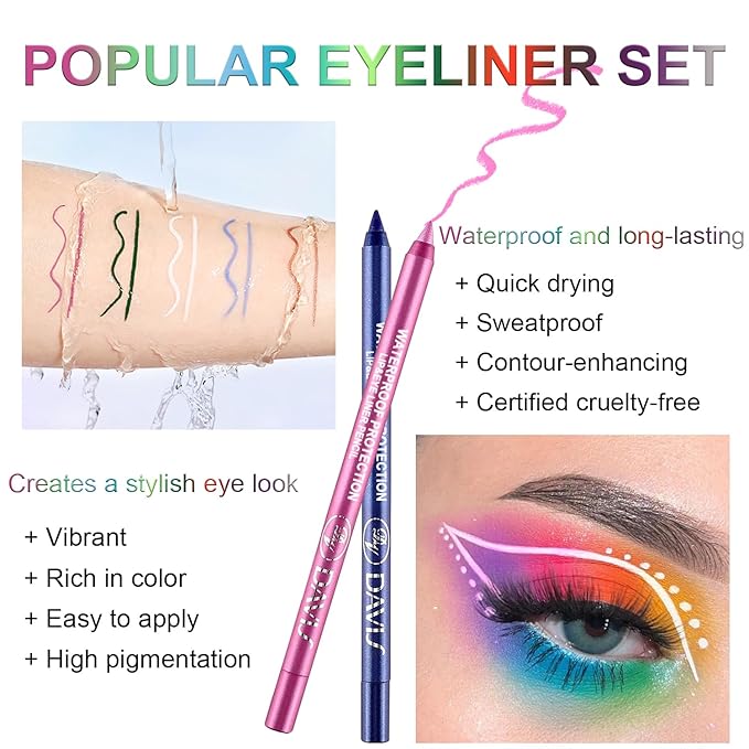 7 Colorful Eyeliner Pen Set, Eye Shadow Pencil, Pearl Eyeliner Kit Metallic Glitter Eye liner Pencil for Women Eye&Lip Liner Professional Eye Makeup Set Colorful Eye Color (7PCS B)