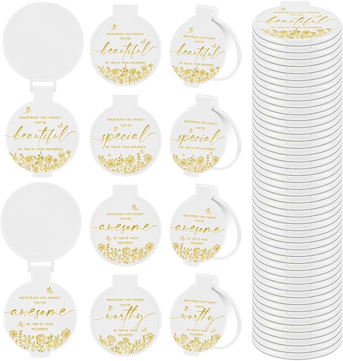 100 Pcs Inspirational Compact Mirror Bulk Small Pocket Mirror Purse Round Portable Folding Makeup Mirror Mini Compact Mirror Gifts for Women Coworker Employee Teacher(White)