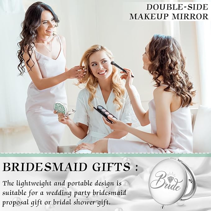 Barydat 10 Pieces Bridesmaid Gifts Set Magnifying Compact Mirror Bride I Do Crew Bridesmaid Proposal Gifts Travel Small Mirror for Purse Makeup Pocket Mirror for Women Wedding Party(Green)