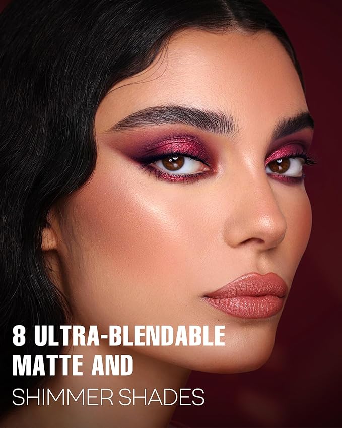 Berry Eyeshadow Matte Palette 8 Shade, Long Lasting Burgundy Eyeshadow for Bronzer Makeup, Wine Red Shimmery Eye Looks, High Pigmented & Easy to Blend (Plum)