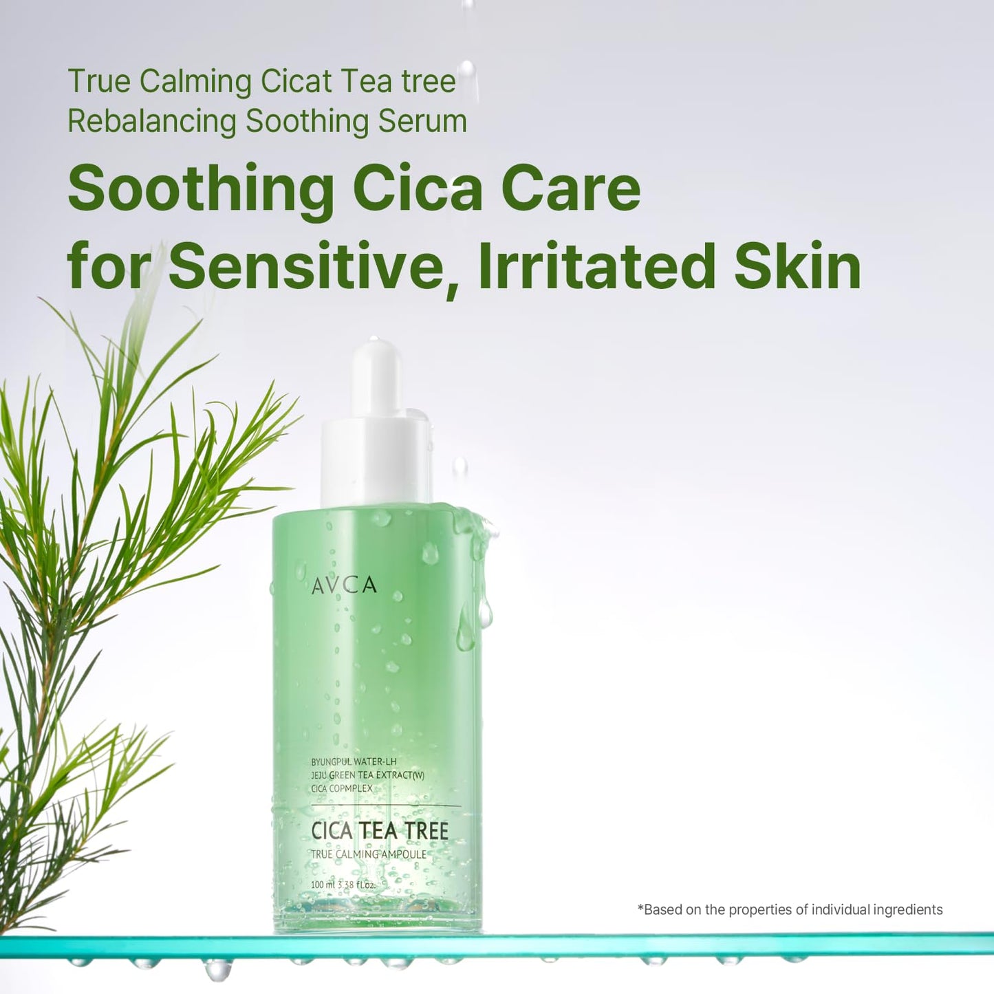 AVCA Cica Tea Tree Calming Serum 100ml(3.38 fl. oz) – Soothing for Redness & Sensitive, Blemish-Prone Skin, Oil Control K-Beauty