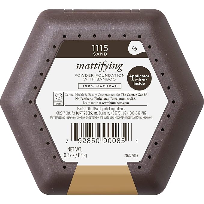 Burt’s Bees 100% Natural Origin Mattifying Powder Foundation, Sand, 0.3 Ounce, Packaging May Vary