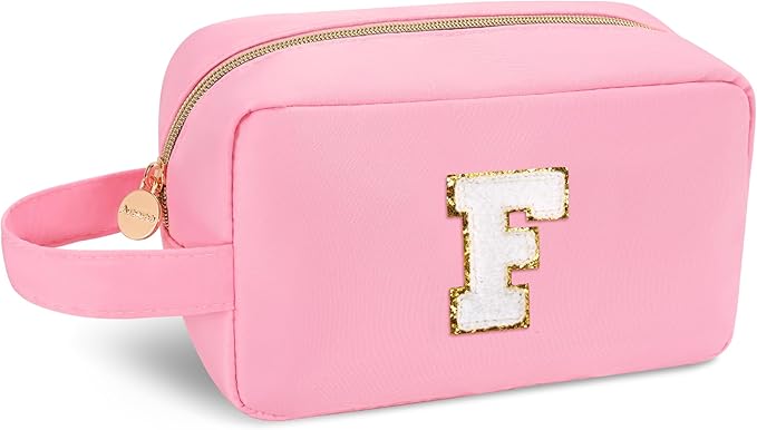 Aveniee Gifts for Friends,Personalized Best Friend Birthday Gifts for Her,Sister Gifts,Monogrammed Cute Makeup Bag,Cosmetic Toiletry Pouch,Makeup Brush Bag-Pink F
